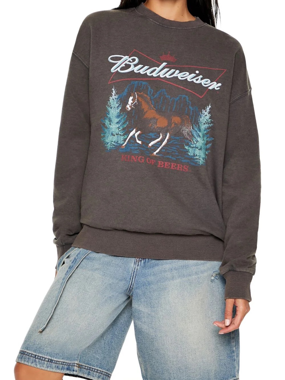 Budweiser Charcoal Crewneck Sweatshirt with Horse Graphic